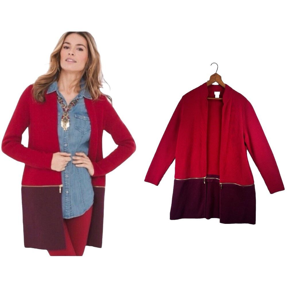 Chicos Knit Convertible Longline Cardigan Womens Size 1 Medium Open Front Career